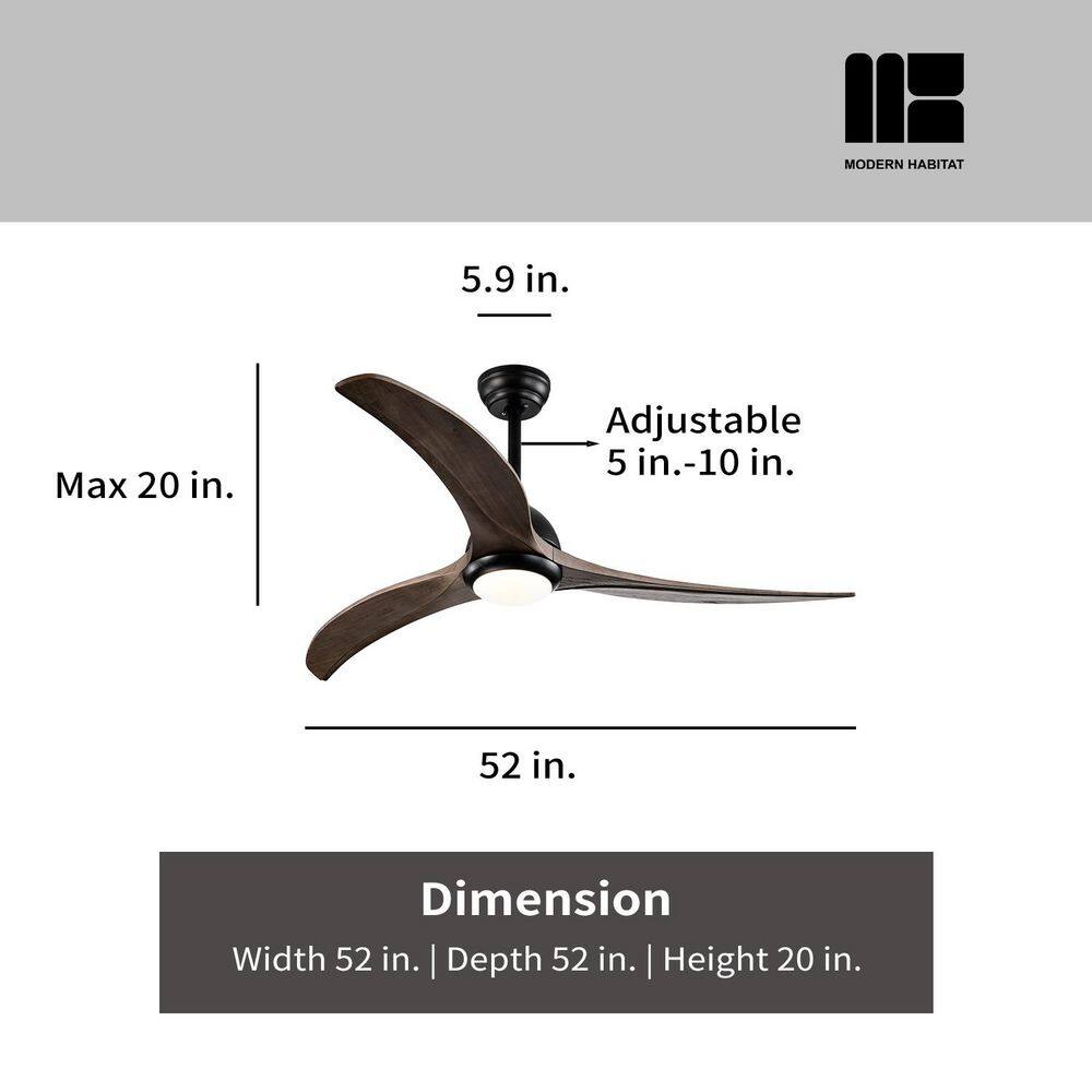 Aura 52" Black and Dark Walnut Ceiling Fan with LED Light and Remote
