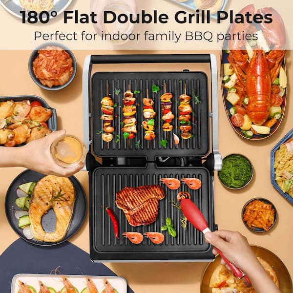 1200-Watt Black Electric Panini Press Grill Sandwich Maker LED Display and Removable Drip Tray