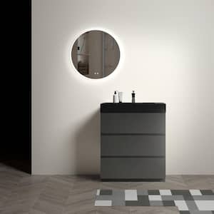 30 in. W Modern Freestanding Bathroom Vanity with 3 Drawers andSingle Black Sink in Gray