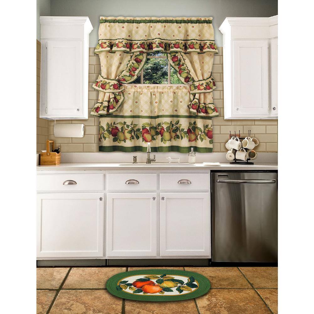 Apple Orchard Cotton Polyester Ruffled Cafe Curtain Set