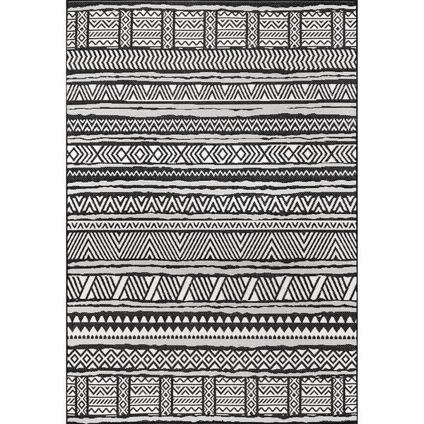 nuLOOM Abbey Tribal Striped Black 8 ft. x 10 ft. Indoor/Outdoor Patio Area Rug