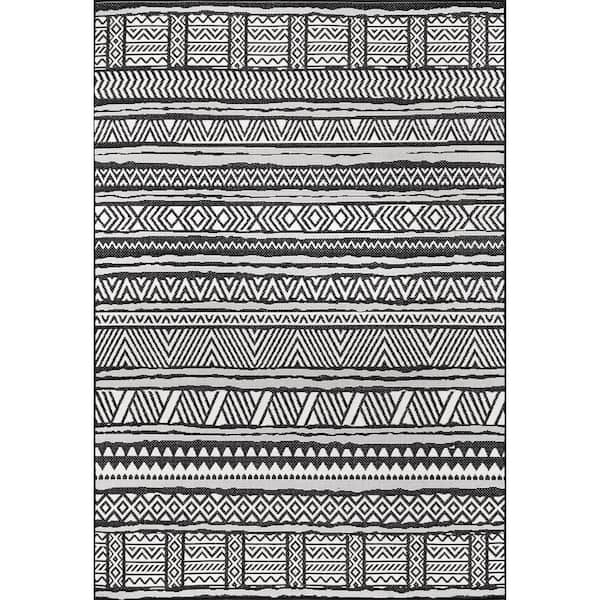 nuLOOM Abbey Tribal Striped Beige 9 ft. 6 in. x 12 ft. Indoor/Outdoor Patio Area Rug