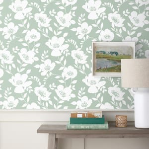 Ava Floral Willow Green Peel and Stick Wallpaper Panel (covers 26 sq. ft.)