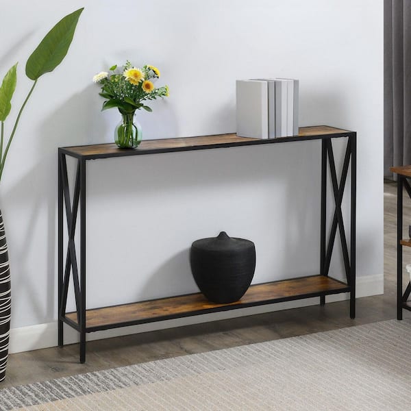 Convenience Concepts Tucson 48 in. Barnwood/Black Rectangle Console Table
