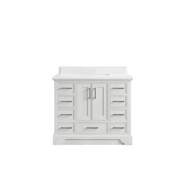 Willow Collections Charlotte 42 in. Single Sink Freestanding White Bath Vanity with White Qt. Top Unassembled