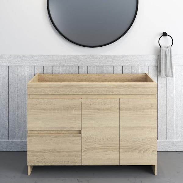 VOLPA USA AMERICAN CRAFTED VANITIES Mace 48 in. W x 18 in. D x 35 in. H Single-Sink Bath Vanity Cabinet without Top in White Oak and Left-Side Drawers