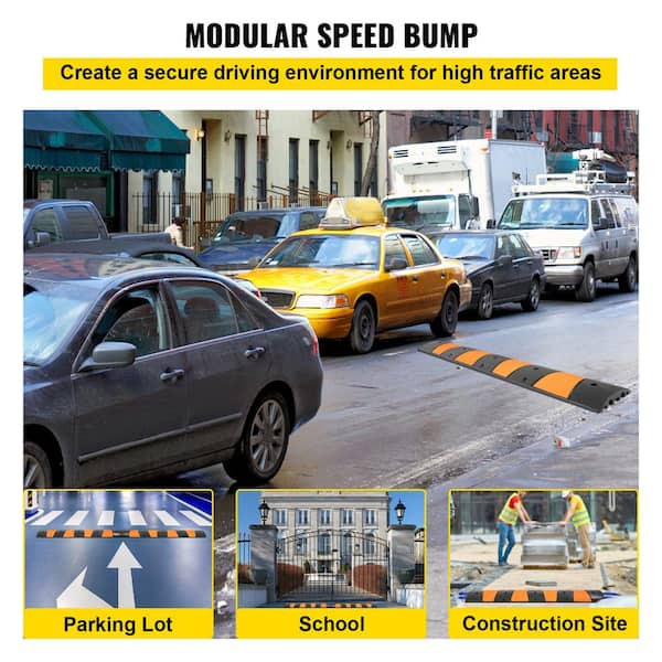 Rubber Speed Bump, 72.8 in. x 12.2 in. x 2.2 in., 6 ft. length, Black, Non-Metallic, Rubber, Liquid Tight, Conduit Type