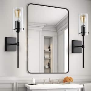1-Light Matte Black Modern Wall Sconces Bathroom Vanity Light Fixtures with Clear Glass Shade (2-Pack)