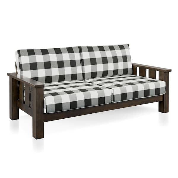 Thu 78 in. Straight Arm Fabric Mission Rectangle Sofa in. Dark Walnut