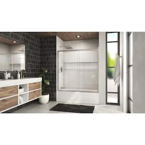 Mahalo 56- 60 in W x 58 in H Semi-Frameless Sliding Shower Door/Enclosure Tub Door in Brushed Nickel with Clear Glass