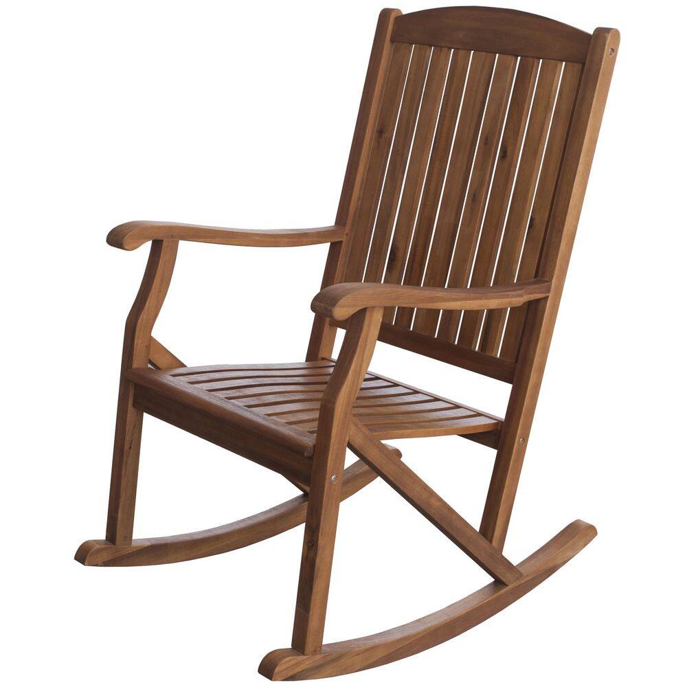 Sequoia Brown Acacia Wood Outdoor Rocking Chair with Arms