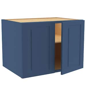 Grayson Mythic Blue Painted Plywood Shaker Assembled Wall Kitchen Cabinet Soft Close 33 W in. 24 D in. 24 in. H
