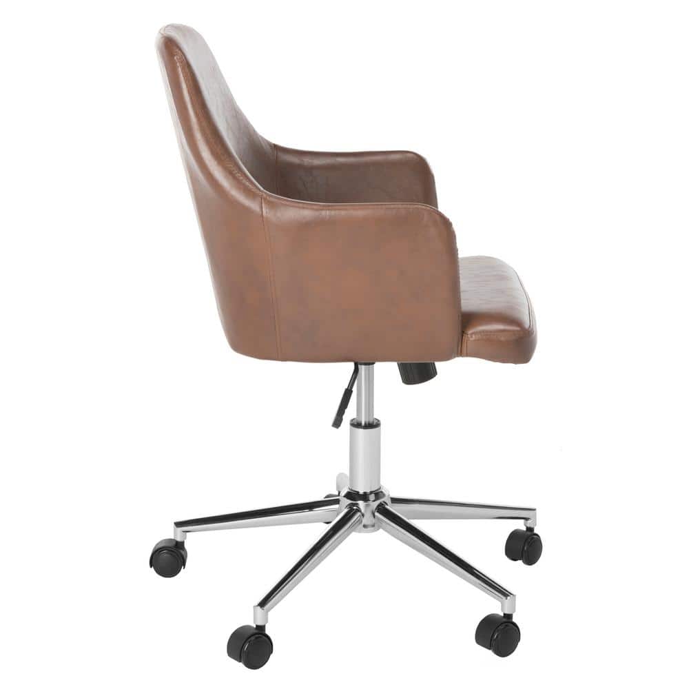 Cadence Brown Leather Swivel Office Chair with Chrome Base