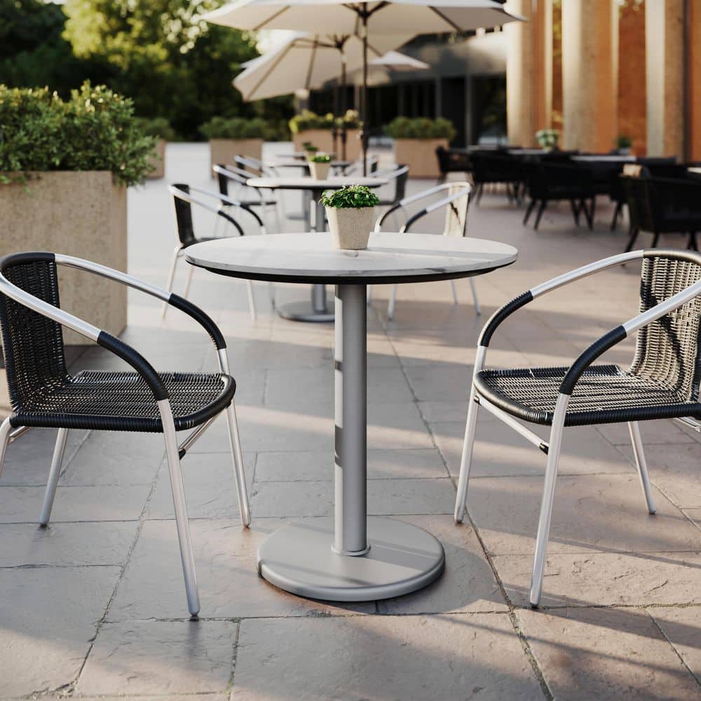 Acadia White Faux Marble/Silver Base Wood 31.25 in. Column Base Dining Table with Seamless Surface Technology Seats 3