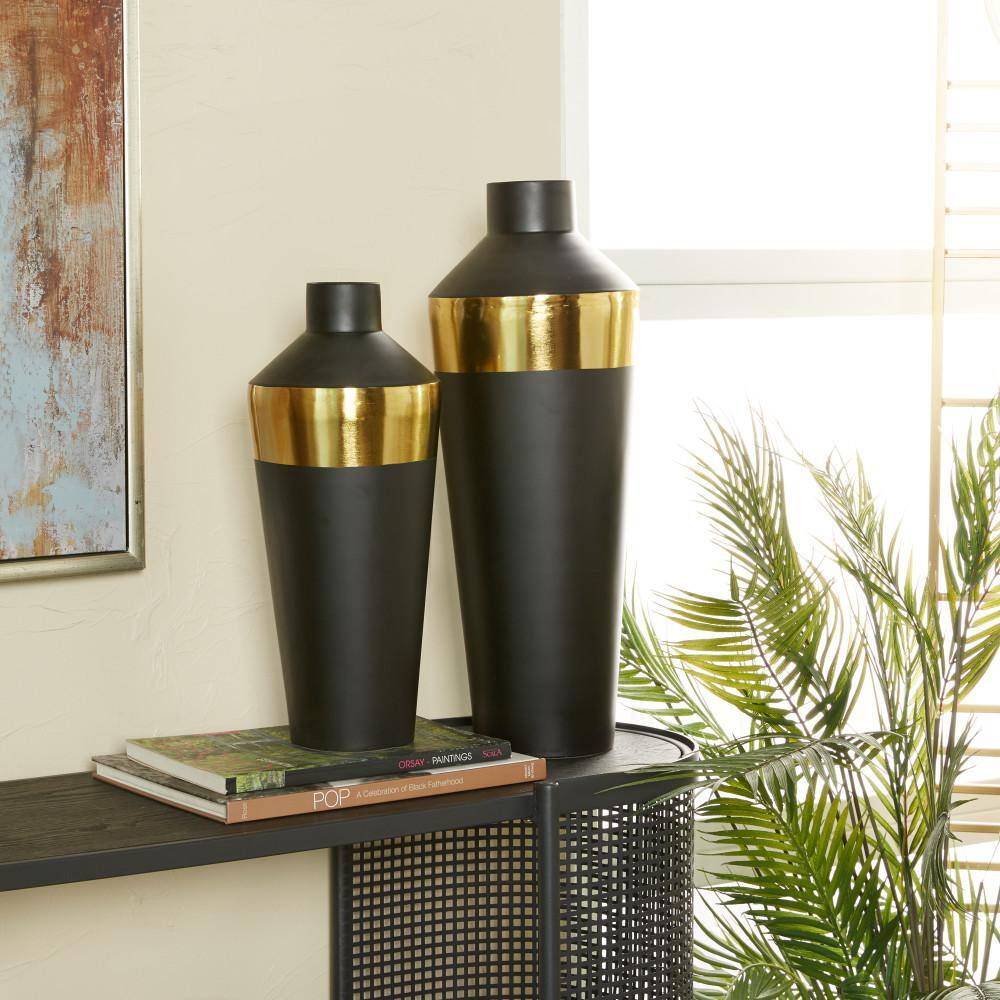 Contemporary Dark Metal Round Tabletop Vase 20" Height