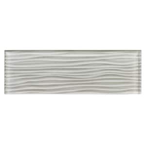 Enchant Parade Diva Light Gray Glossy 4 in. x 12 in. Glass Textured Subway Wall Tile Sample