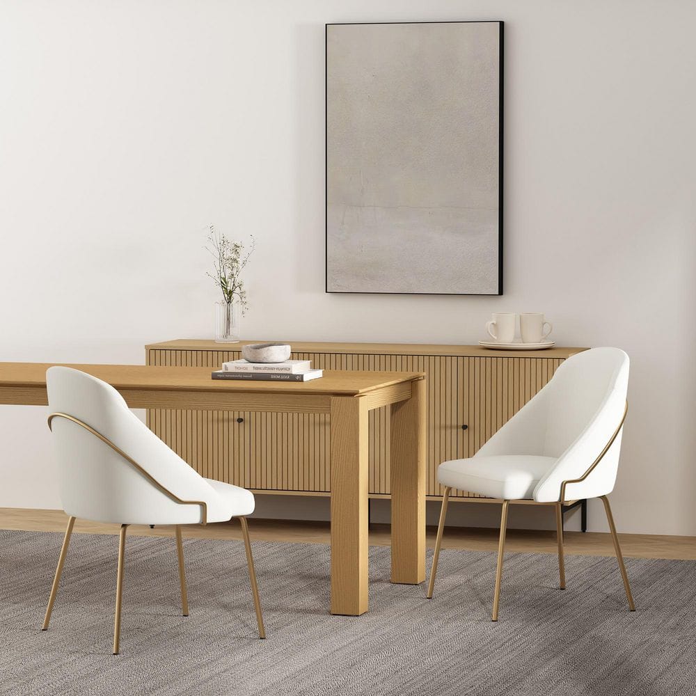 Gracie Modern White and Gold Faux Leather Upholstered Dining Side Chair with Stainless Steel Legs (Set of 2) price history on PriceWatchPro