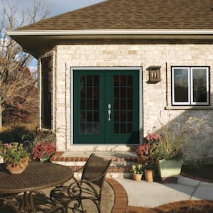 72 in. x 80 in. Hartford Green Painted Steel Right-Hand Inswing 15 Lite Glass Stationary/Active Patio Door