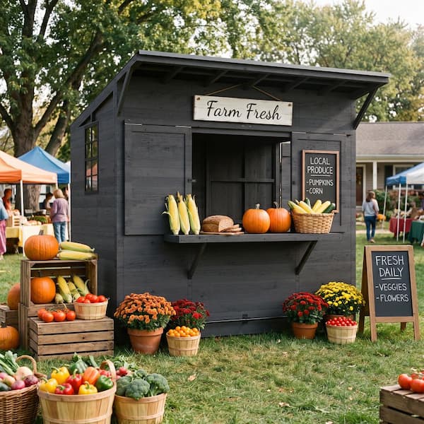 8 ft. W x 5 ft. D Outdoor Bar Gazebo Farm Stand Wooden Shed with 3-Seat Serving Count 40 sq. ft Coverage Area