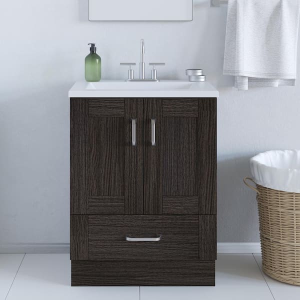 Home Decorators Collection Erskine 24 in. W x 19 in. D x 33 in. H Single Sink Freestanding Bath Vanity in Milano Oak with White Cultured Marble Top