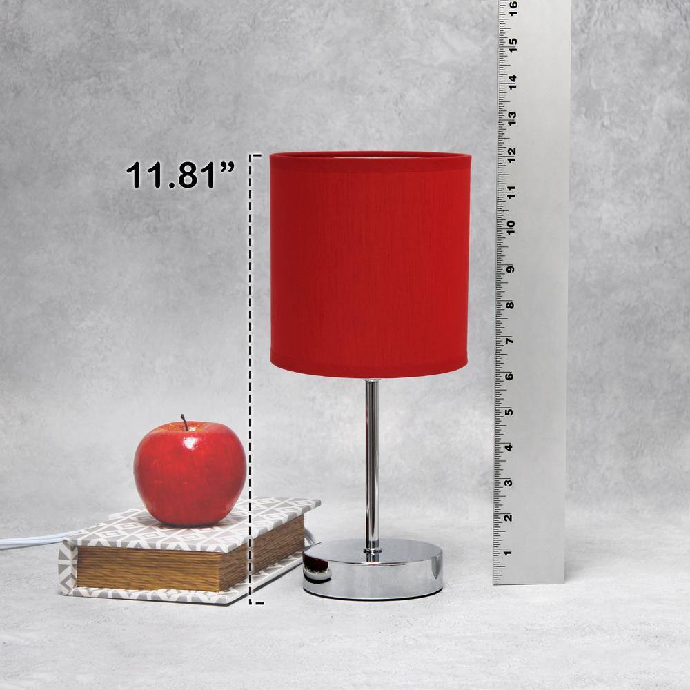 11.81" Red Chrome Stick Bedside Table Lamp with Fabric Drum Shade