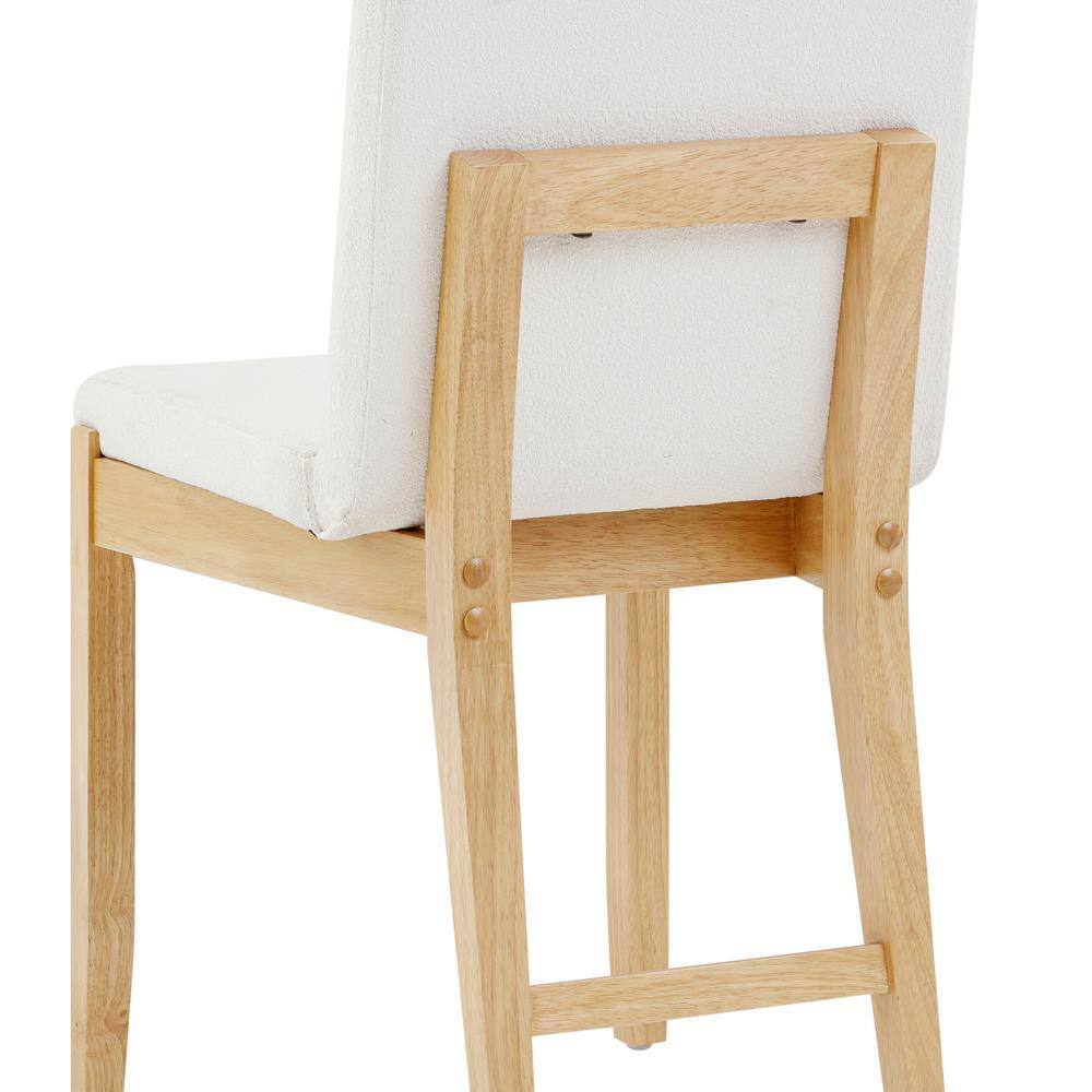 Cream Boucle Upholstered Side Chair with Warm Pine Frame
