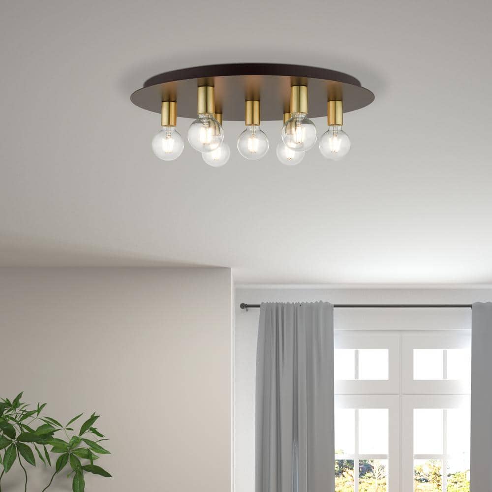 Hillview Transitional Bronze & Satin Brass 7-Light Flush Mount