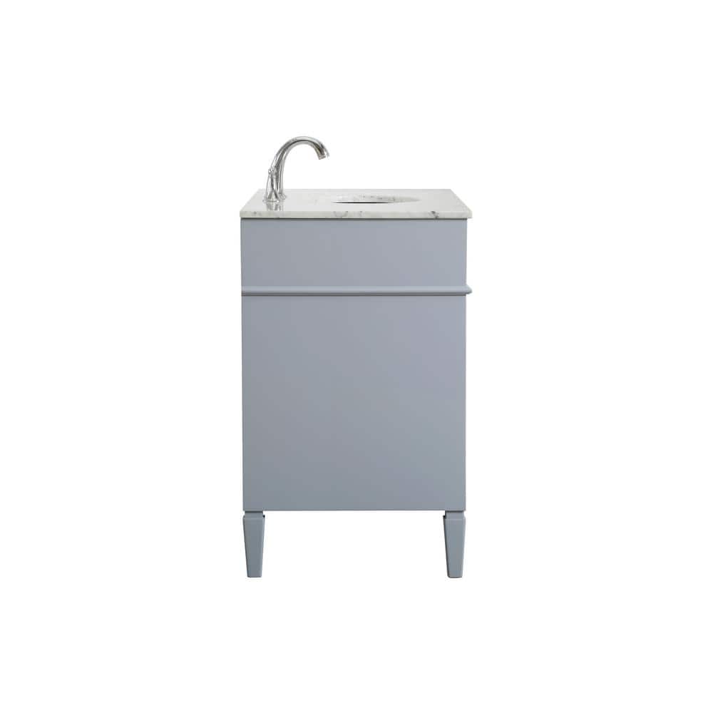 Gray Solid Wood and Marble Single Bathroom Vanity with Porcelain Sink
