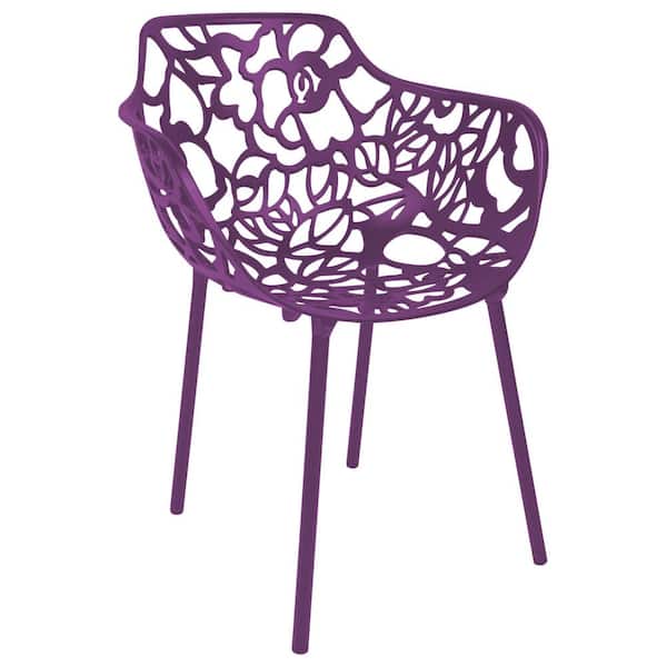 Leisuremod Purple Devon Modern Aluminum Patio Stackable Outdoor Dining Chair