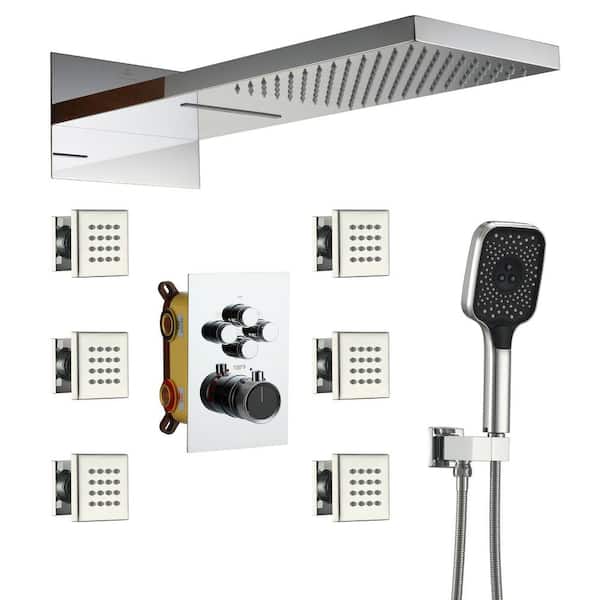 Dimakai 4-Spray 22 in. Rectangular Wall Mounted Dual Shower Head and Handheld Shower Head 2.5 GPM in Chrome