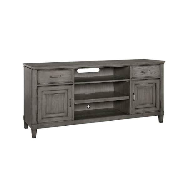 Benjara 66 in. Gray Wood TV Stand Fits TVs up to 70 in. with 2-Cabinet Doors and 2-Drawers