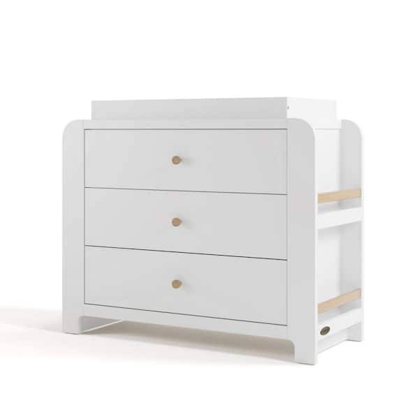 Read-with-Me White with Driftwood 3 Drawer 42.87 in. Wide Dresser with Changing Topper