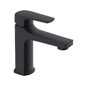 Tribune Single Handle Single Hole Bathroom Faucet with Deckplate and Metal Touch-Down Drain Included in Satin Black