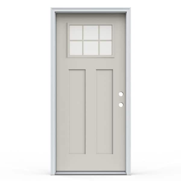 JELD-WEN 36 in. x 80 in. 2-Panel Left-Hand/Inswing 6-Lite Clear Glass Ash Fiberglass Prehung Front Door with Brickmould