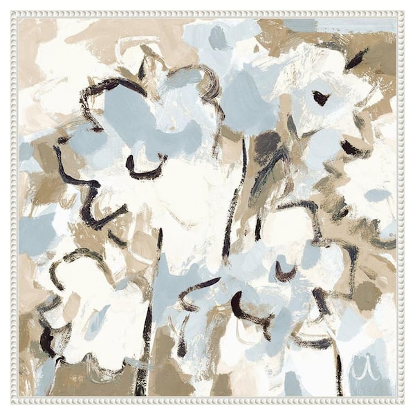 Amanti Art "Light Blue Floral" by Vas Athas 1-Piece Floater Frame Giclee Abstract Canvas Art Print 30 in. x 30 in.
