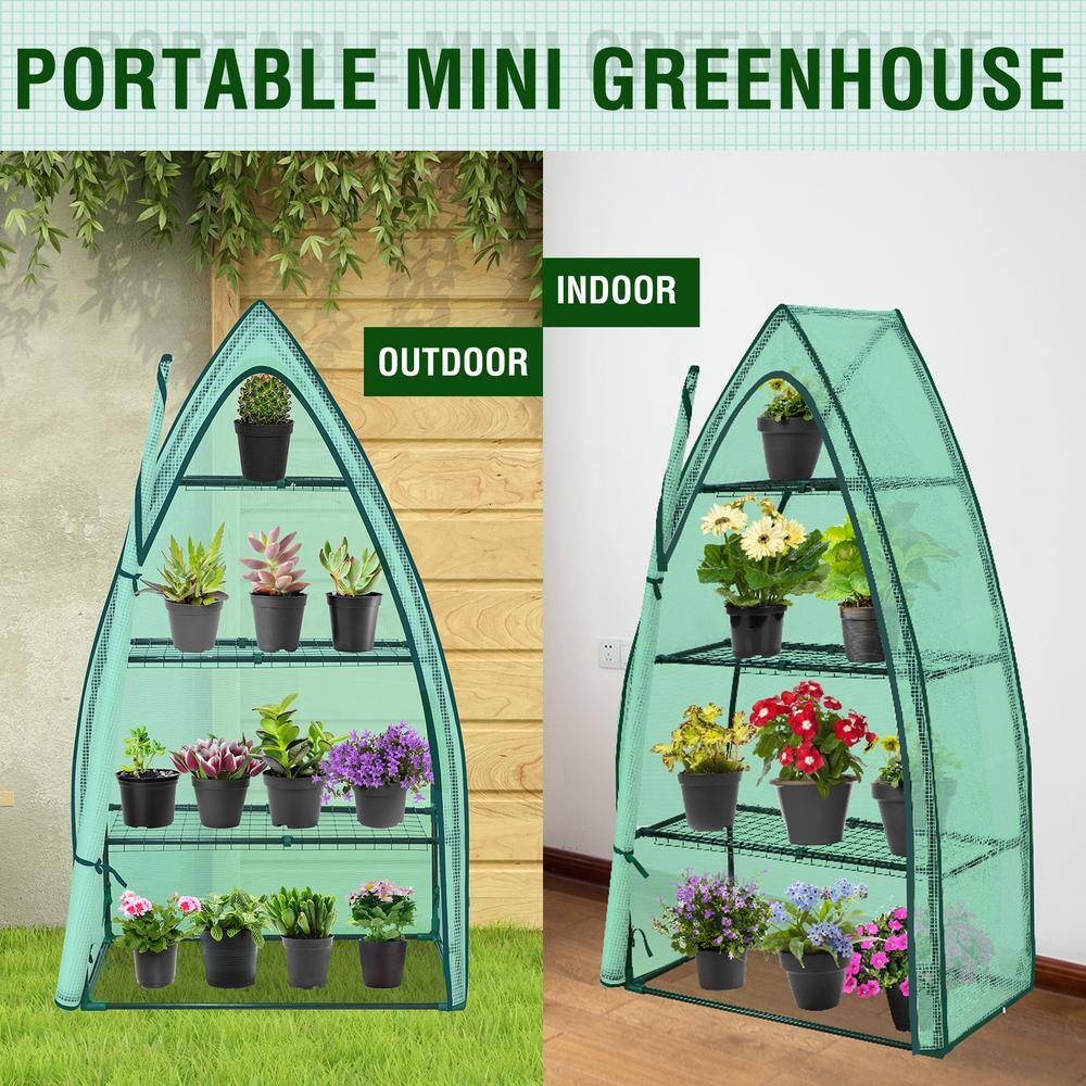 4-Tier Green Portable Mini Greenhouse with Shelves