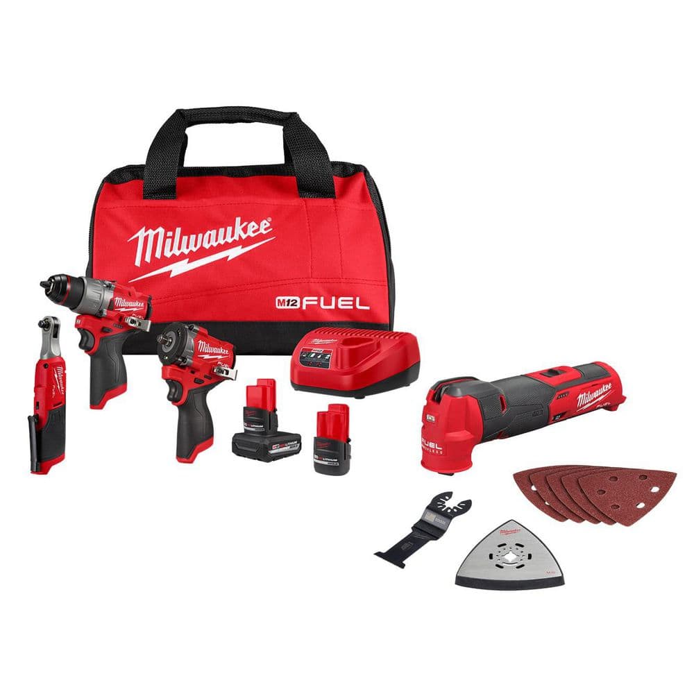 M12 FUEL 12V Lithium-Ion Cordless Drill Driver, Impact Wrench, and Ratchet Combo Kit w/Batteries, Chargers & Bag price history on PriceWatchPro