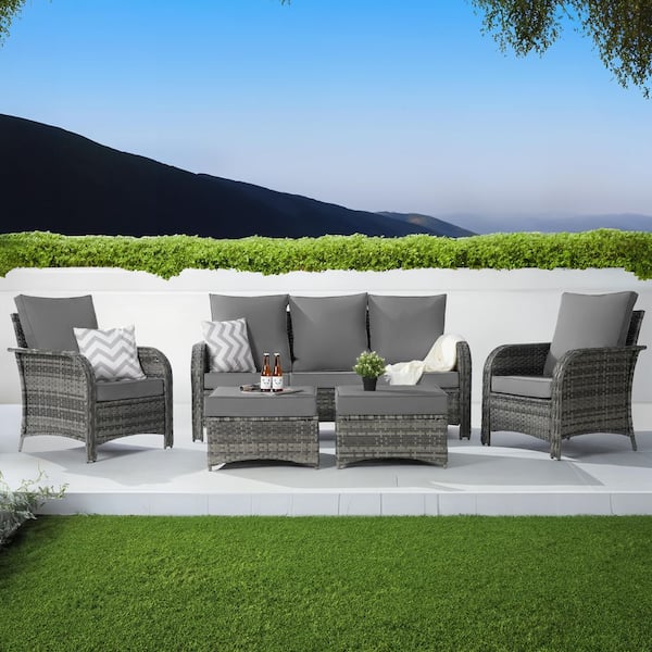 BFB 5-Piece Wicker Patio Furniture Set, High Back Conversation Sectional Sofa with Ottomans