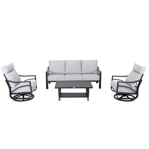 Jarvis 4-Piece Aluminum Outdoor Conversation Sofa Set with Grey Cushions
