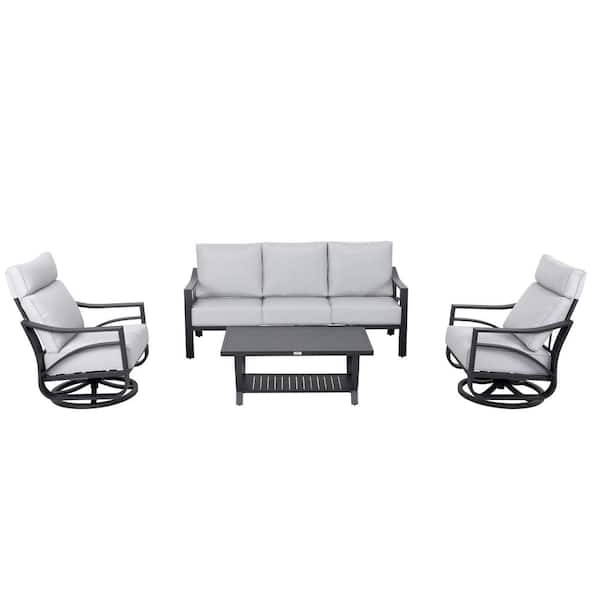 Patio Time Jarvis 4-Piece Aluminum Outdoor Conversation Sofa Set with Grey Cushions