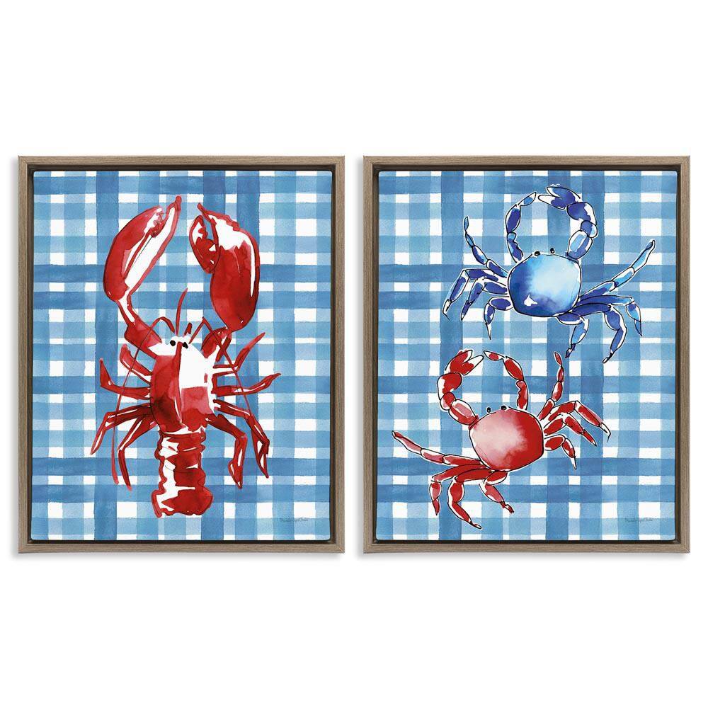 Coastal Cuisines on Plaid by Mercedes Lopez Charro 2-Pieces Brown Floater Frame Animal Graphic Art Print 31 in. x 25 in. price history on PriceWatchPro
