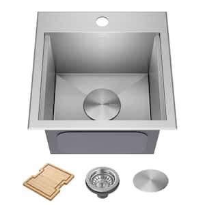 Kore 16-Gauge Stainless Steel 15 in. Single Bowl Drop-In Workstation Square Kitchen Bar Sink with Accessories