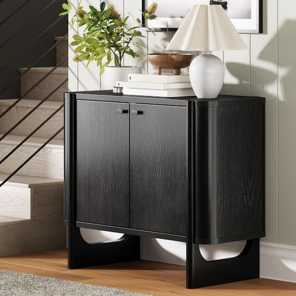 Solace Black 31.5 in. Mid Century Modern Accent Cabinet with 2-Adjustable Shelves and Solid Wood Legs