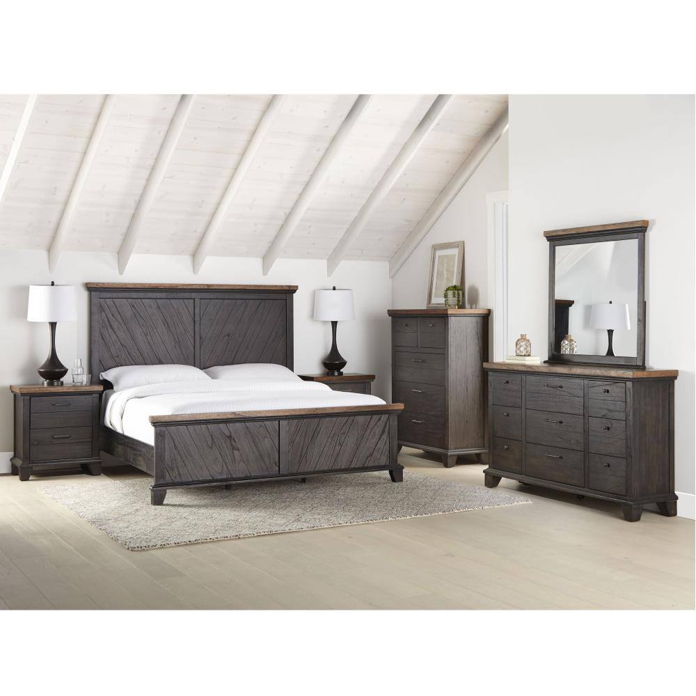 Bear Creek King Panel Bed with Chevron Wood Headboard in Chocolate and Honey