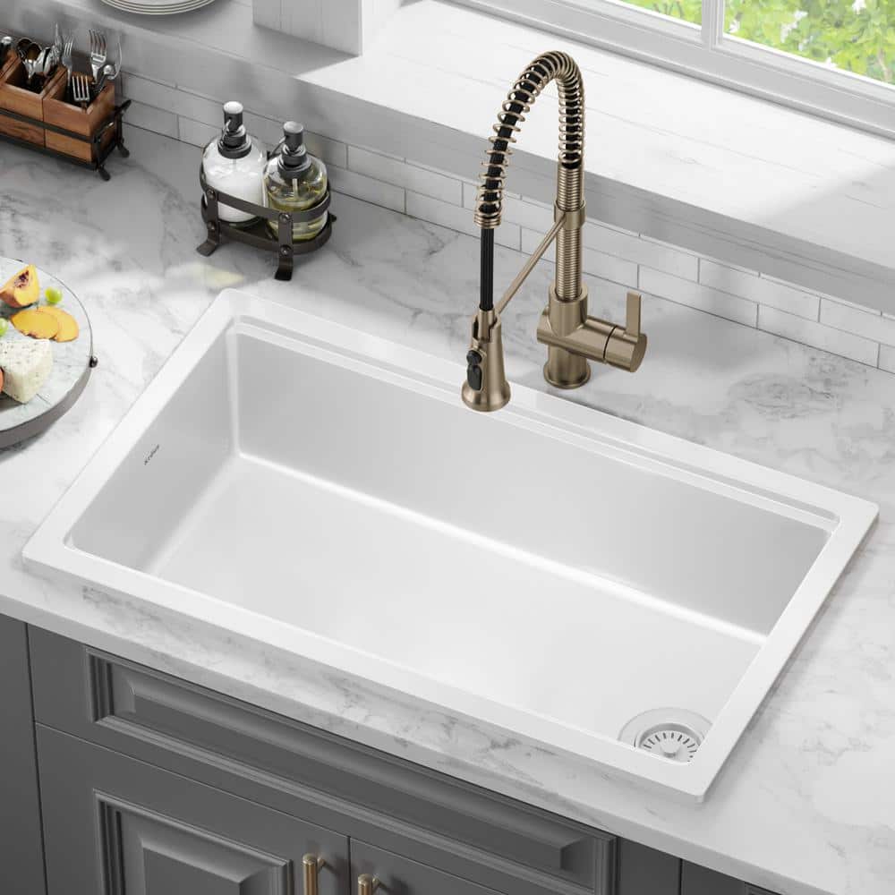 Gloss White Fireclay 33 Inch Single Bowl Drop-In Kitchen Sink
