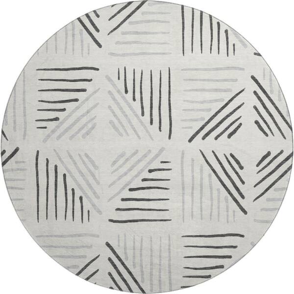 Mayfield Premium Machine Washable Abstract AMF2413 Ivory 8 ft. x 8 ft. Round Rug