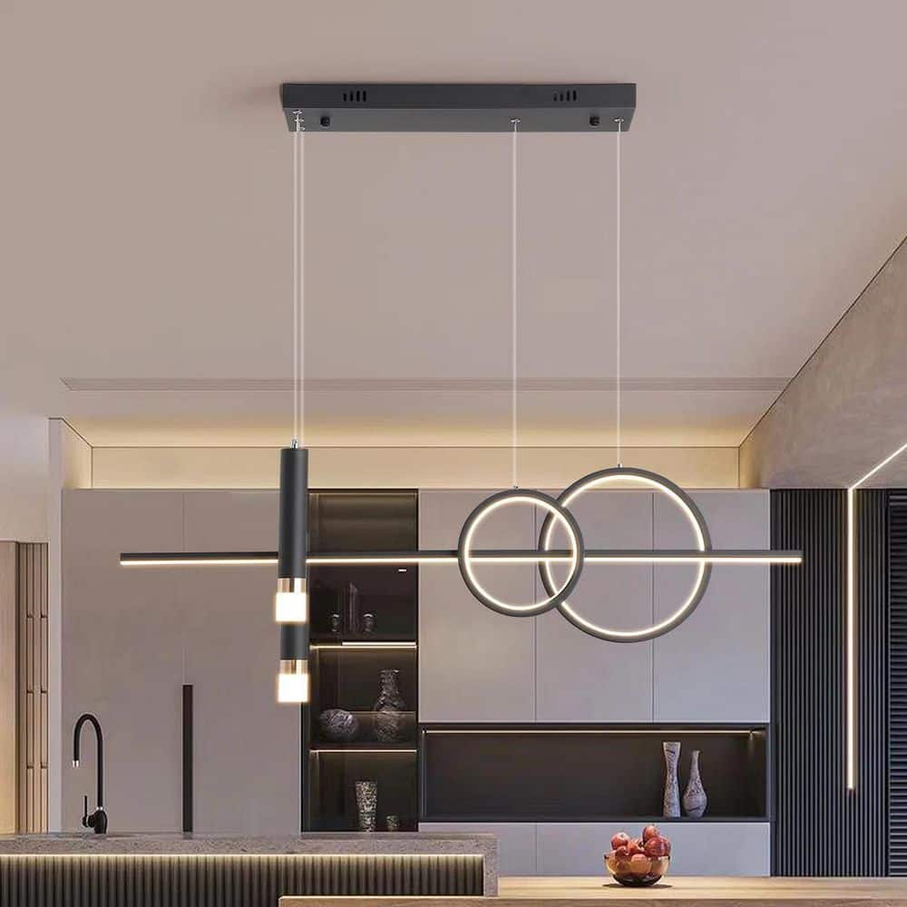 45-Watt 5 Light Black Linear Dimmable Integrated LED Pendant Light with Remote Included for Kitchen Island Dinning Room price history on PriceWatchPro