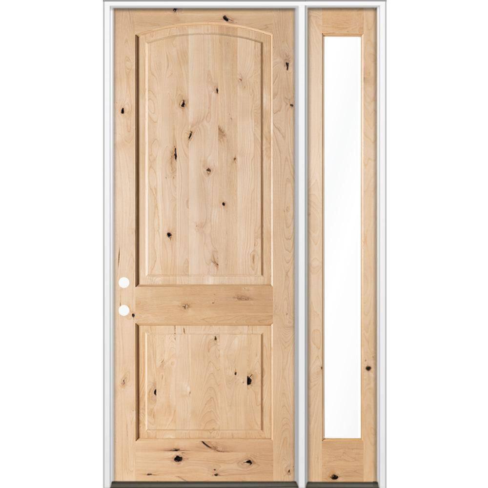 56 in. x 96 in. Knotty Alder 2-Panel Arch-Top Right-Hand/Inswing Clear Glass Unfinished Wood Prehung Front Door w/RFSL price history on PriceWatchPro