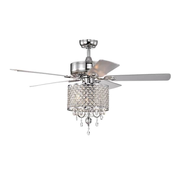 Lasaideal 52 in. Indoor Down rod Mount Crystal Chrome Ceiling Fan with Light Kit and Pull chain