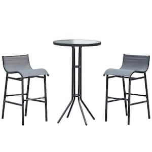 3-Piece Metal Round 33 in. Bar Height Outdoor Bistro Set with Comfortable Design and Strong Build, Charcoal Gray